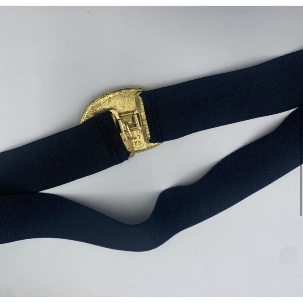 Vintage‎ 80's Disco Nan Lewis Black Stretch Belt With Enamel Buckle